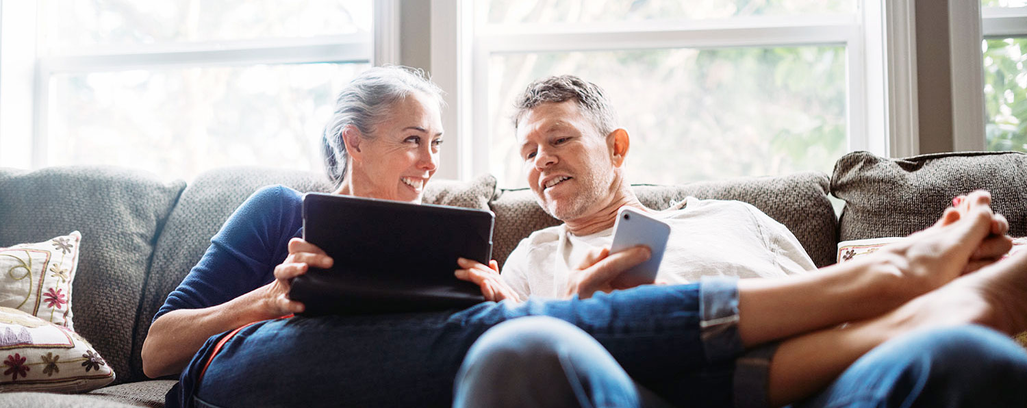 Couple chilling on couch