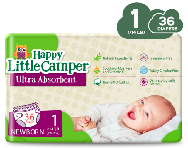 Happy Little Camper x Hilary Duff - Size 1 - 36 Count - Ultra-Absorbent Natural Baby Diapers